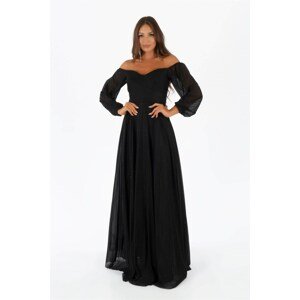 Carmen Black Silvery Collar Long Sleeve Engagement Dress