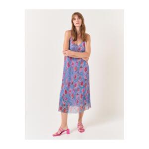 Jimmy Key Light Purple V-Neck Strap Patterned Midi Dress