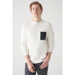 Avva Men's White Crew Neck 3 Thread Fleece Printed Standard Fit Regular Fit Sweatshirt