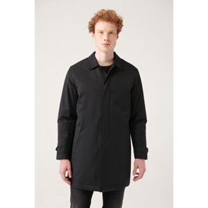 Avva Black Inner Classic Collar Fiber Quilted Hidden Buttons Water Repellent Standard Fit Trench Coat