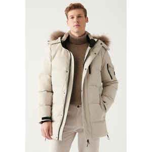 Avva Men's Beige Goose Feather Padded Thermal Inflatable Water Repellent Coat