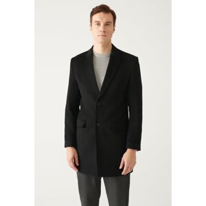 Avva Men's Black Slit Woolen Cachet Comfort Fit Comfort Cut Coat