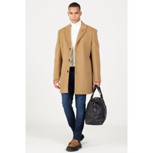 ALTINYILDIZ CLASSICS Men's Camel Standard Fit Normal Cut Mono Collar Woolen Overcoat