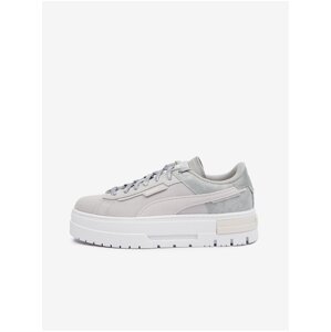 Puma Mayze Crashed Light Grey Women's Suede Platform Sneakers - Women's