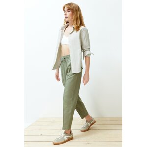 Trendyol Khaki Elastic Waist Linen Blended Woven Trousers