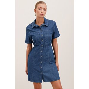 Bigdart 2433 Double Pocket Mini Jeans Dress - Navy Blue