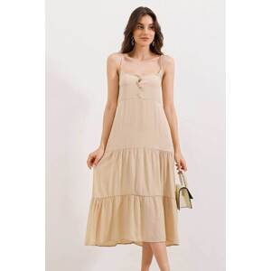 Bigdart 2403 Strappy Midi Dress - Cream