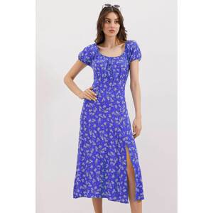 Bigdart 2427 Slit Floral Viscose Dress - Sax