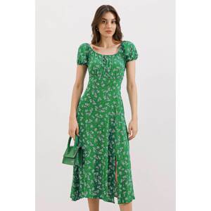 Bigdart 2427 Slit Floral Viscose Dress - Green