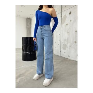 BİKELİFE Women's Blue High Waist Lycra Flexible Wide Leg Jeans