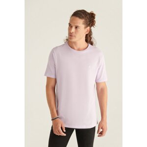 Avva Men's Lilac Crew Neck Jacquard Slim Fit T-shirt