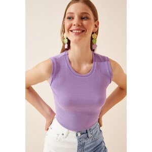 Happiness İstanbul Women's Lilac Crew Neck Cotton Knitted Blouse