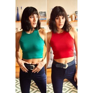 Olalook Women's Green Red Rambo 2-pack Lycra Knitted Crop Top