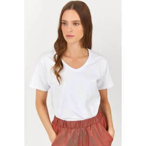 armonika Women's White V-Neck T-shirt