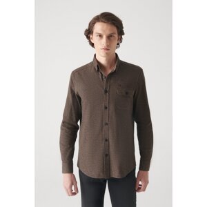 Avva Men's Brown Patterned Pocket 100% Cotton Standard Fit Regular Cut Shirt