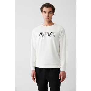 Avva Men's Ecru Soft Touch Crew Neck Printed Regular Fit Sweatshirt