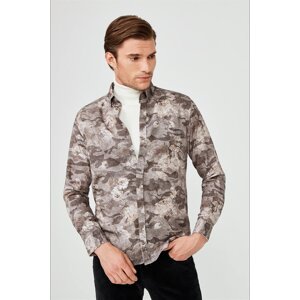 Avva Printed Classic Collar Slim Fit Concealed Plaid Shirt