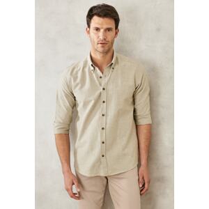 ALTINYILDIZ CLASSICS Men's Khaki Slim Fit Slim Fit Buttoned Collar Cotton Oxford Shirt