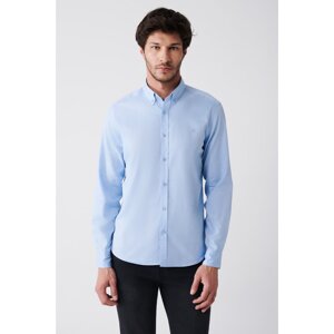 Avva Men's Light Blue Oxford 100% Cotton Buttoned Collar Standard Fit Regular Fit Shirt