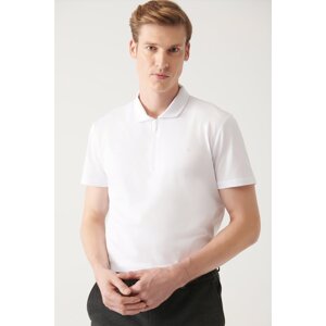 Avva Men's White 100% Cotton Zippered Regular Fit Polo Neck T-shirt