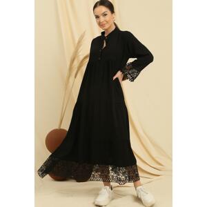 By Saygı Laced Oversize Viscose Dress with Half Button Front Sleeves and Hem