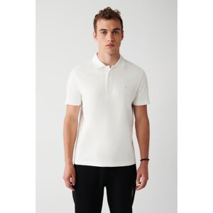 Avva Men's White 100% Cotton Jacquard Woven Detail Regular Fit Polo Neck T-shirt