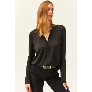 Olalook Women's Black V-Neck Loose Blouse