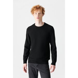 Avva Men's Black Crew Neck Jacquard Sweater