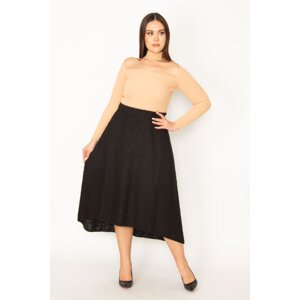 Şans Women's Plus Size Black Waist Elastic Boucle Back Long Skirt