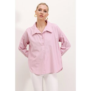 Bigdart 20215 Wide-Fit Striped Oversize Shirt - Pink