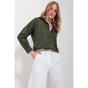 Trend Alaçatı Stili Women's Green Self-Textured Oversize Shirt