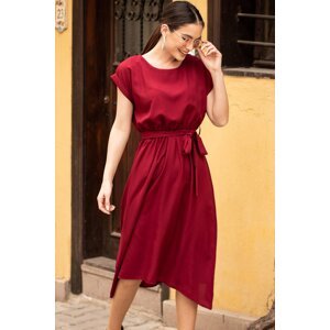 armonika Women's Burgundy Elastic Tie Waist Dress