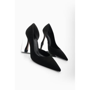 Marjin Women's Asymmetric Stiletto Pointed Toe Heel Shoes Zella Black Suede