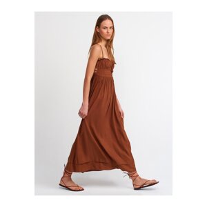 Dilvin 90390 Back Detailed Long Dress-Brown