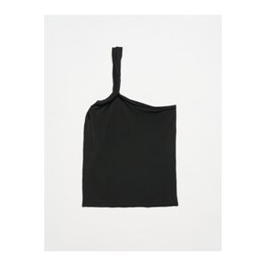 Dilvin 10379 Double Strap One Shoulder Knitwear Blouse-Black