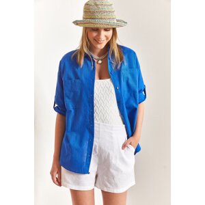 Bianco Lucci Women's Double Pocket Oversize Linen Shirt