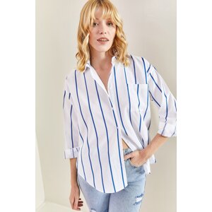 Bianco Lucci Women's Single Pocket Striped Oversize Shirt