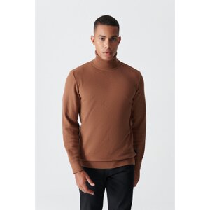 Avva Men's Camel Turtleneck Jacquard Sweater