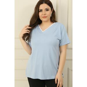 By Saygı Double V-Neck Plus Size Blouse