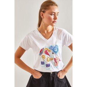 Bianco Lucci Women's Elephant Embroidered Tshirt