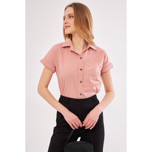 armonika Women's Pale Pink Short Sleeve Linen Shirt