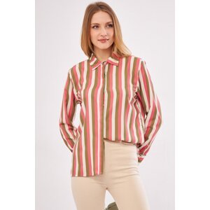 armonika Women's Pink Pende Shirt Hidden Fly Wide Cuff Striped