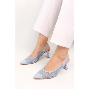 Shoeberry Women's Rella Baby Blue Mesh Heeled Shoes Stiletto