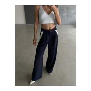 Laluvia Navy Stripe Detailed Palazzo Trousers