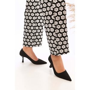 Shoeberry Women's Gatsby Black Matte Satin Heeled Shoes Stiletto
