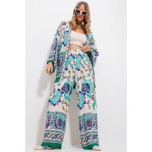 Trend Alaçatı Stili Women's Beige Kimono Jacket And Palazzo Pants Suit