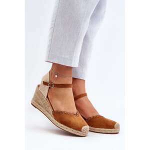 Suede Espadrille wedge sandals with camel raylin braid