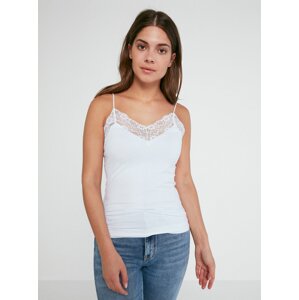 White seamless camisole with straps with lace details Pieces Toloa - Women's