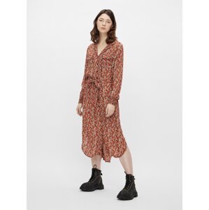 Red Floral Shirt Midi Dress Pieces - Women