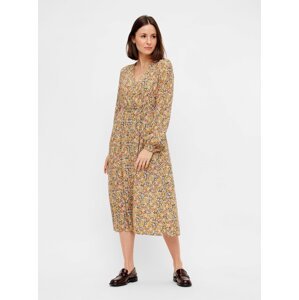 Beige Floral Midi Dress Pieces Gry - Women